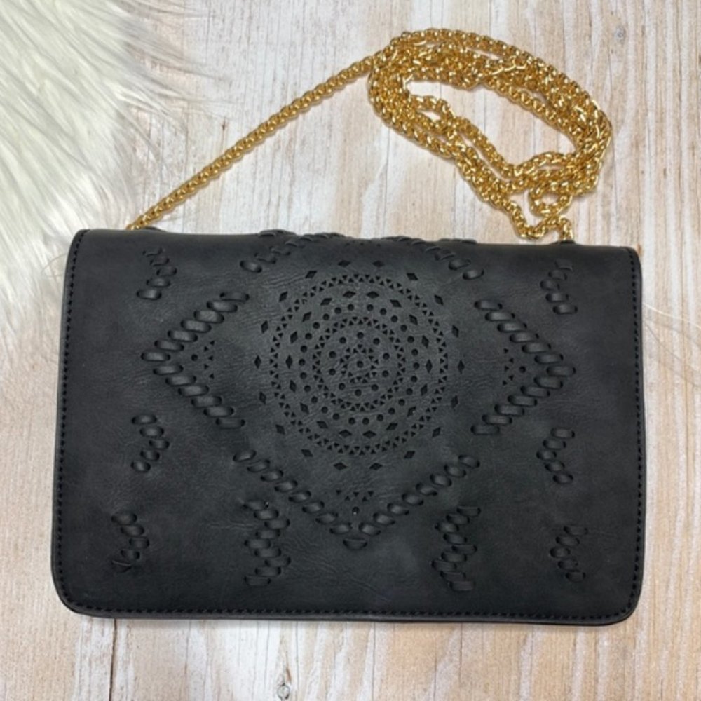 Black and gold crossbody purse